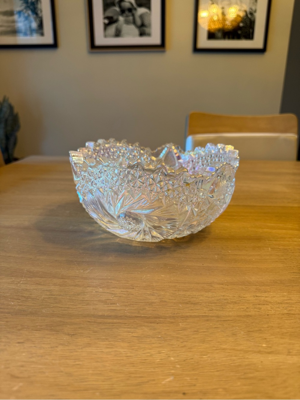Vintage L E Smith Comet in the Stars Clear Iridescent Carnival Glass Bowl